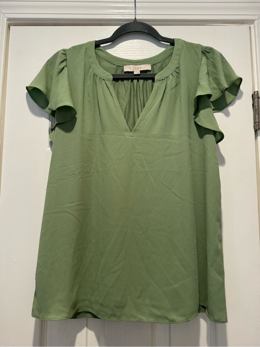 LOFT short-sleeve blouse V-neck & flutter sleeve - Green - Small